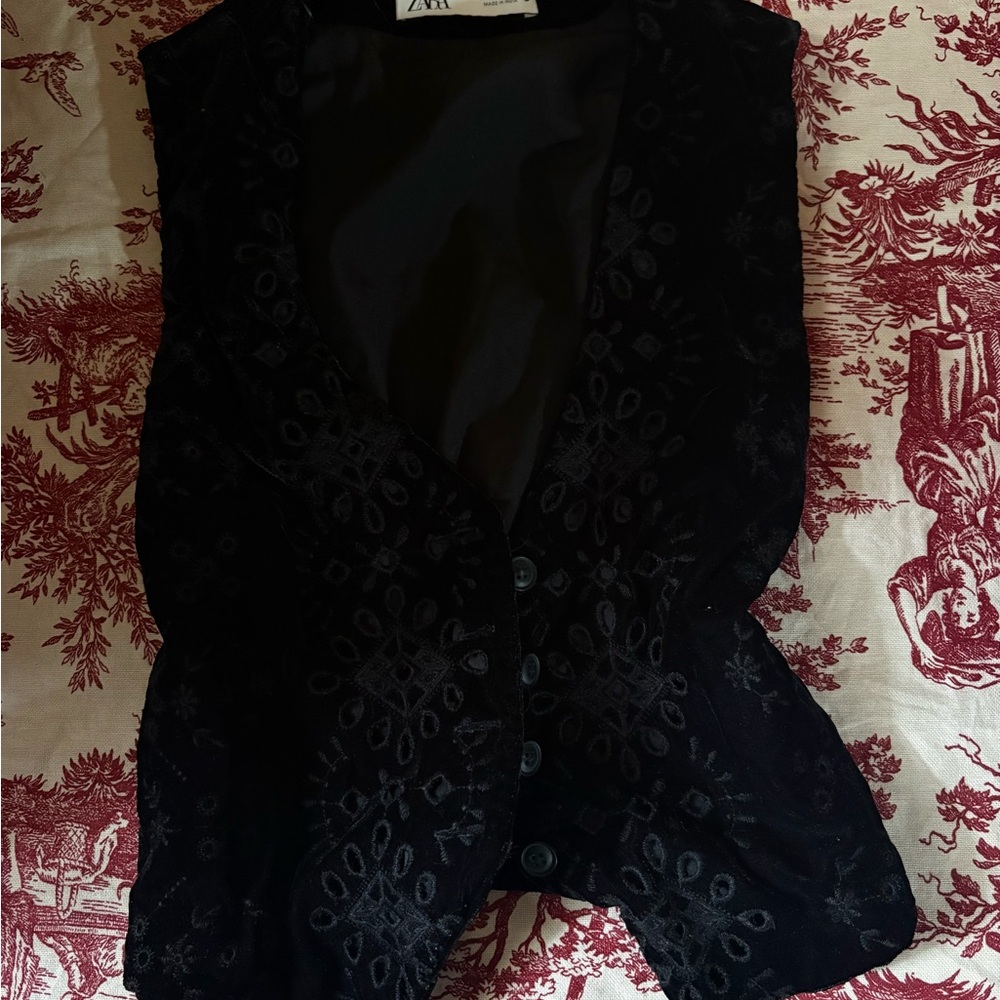 Zara black velvet vest